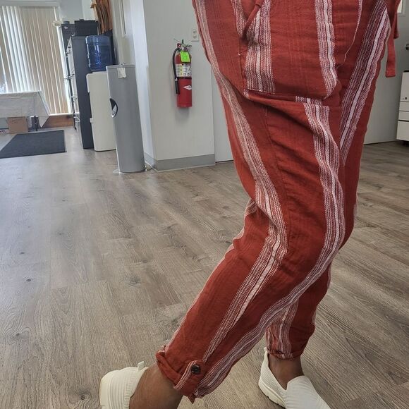 REWASH Striped Casual Pants - Rust and White - Picture 4 of 8